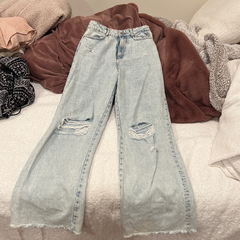 Zara distressed wide leg high rise jeans